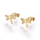 Stainless Steel Set Earrings Pendant Necklace Dragonfly Gold 18" P865