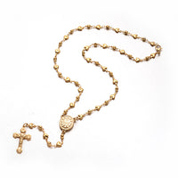 Crucifix Cross Rosary Bead Necklace Stainless Steel Necklace Gold 18.9" P668