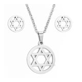 Religion Stainless Steel Set Pendant Necklace Earrings Ring Star David 17" A457