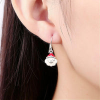 Silver Plated Enamel Dangle Earrings Christmas Santa Claus Silver 26x10mm P128