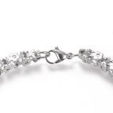 Stainless Steel Box Chain Bracelet Lobster Flower Silver 22cm(8-5/8 inches) Z114