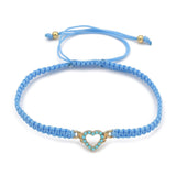 Adjustable Nylon Cord Braided Bead Bracelet Resin Round Heart Light Blue Z147