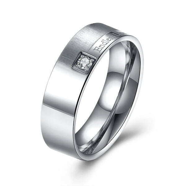 Stainless Steel Band Fashion Wedding Ring AAA Zirconia Men's Unisex B472