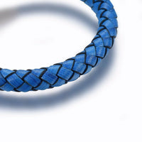 Leather Cord Bracelet Stainless Steel Magnetic Silver 7.8" 20cm 8mm Z85