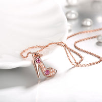 Rose Gold Plated Necklace Pendant Heels Zirconia 19 Inches 1MM Lobster B149