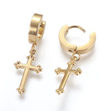 Stainless Steel Hoop Earrings Hypoallergenic Earrings Cross Gold 29mm 1mm Z323