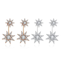 Rose Gold Platinum Plated Earrings AAA Zirconia Push Back Flowers .52" L225