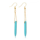 Howlite Pendant Earrings Tusk Shape Chain Earring Hooks Gold Turquoise 55mm P349