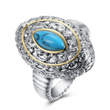 Platinum Plated Black Gunmetal Halo Plain Ring Womens Kallaite Stone Gold Blue B502