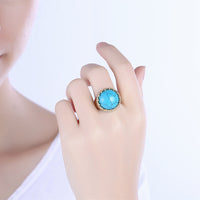 Yellow Gold Plated Halo Ring Kallaite Stone Blue B511