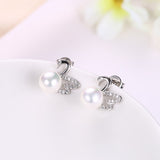 Platinum Plated Earrings Swan Stud AAA Zirconia Push Back Clasp L674