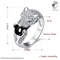 Platinum Plated Ring women's Animal Green Eye Black Panther AAA Zircon B531