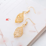 Dangle Earrings Glass Beads Leaf Clear Gold Fish Hook 46x14mm P137