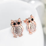 Rose Gold Plated  Earrings Stud AAA Zirconia Push Back Owl  .76" L168