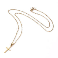 Stainless Steel Pendant Necklaces Lobster Cross Gold 17.71inches 45cm Z490