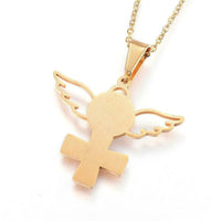 Stainless Steel Set Pendant Necklace Cross Wings Earrings Gold 17.7'' P816