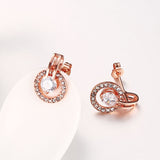 Rose Gold Plated Earrings Stud AAA Zirconia Push Back .48" L317