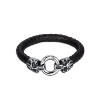 Stainless Steel Leather Bracelet 7.5 Inches 7.6MM Clip L350