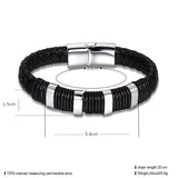 Stainless Steel Leather Bracelet 8 Inches 13MM Slide L380