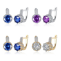 Platinum Plated Earrings Hoop Huggies AAA Zirconia Blue Latch Back Clasp L588