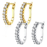 Gold Platinum Plated  Earrings Huggie Hoop AAA Zirconia Leverback .12" L206