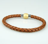 Unisex Men's Genuine Leather Stainless Steel Magnetic Gold clasp Bracelet Brown