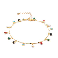 Enamel Charm Anklet Bracelet Stainless Steel Lobster Flat Round Gold 9-3" Z17