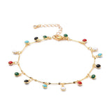 Enamel Charm Anklet Bracelet Stainless Steel Lobster Flat Round Gold 9-3" Z17