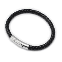 Braided Leather Cord Bracelet Stainless Steel Bayonet Clasp Black 210x6mm Z104