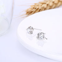 Sterling Silver Plated  Earrings  Stud AAA Zirconia  Push Back Clasp L811