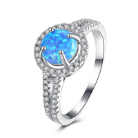 Platinum Plated Ring Womens Halo AAA Zirconia Opal Stone Blue B522