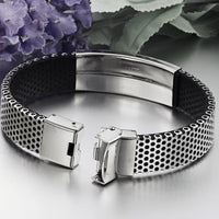 Unisex Men Women's Stainless Steel Black Rubber Bracelet 8" G11