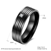 Stainless Steel Band Fashion Wedding Ring Black AAA Zirconia Men's Unisex B471