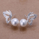 Sterling Silver Plated Stud Earrings White Zirconia L64