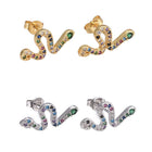 Zirconia Stud Earrings Snake Colorful Gold 17-17.5x8mm Pin 0.7mm  P568