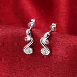 Sterling Silver Plated  Earrings Stud AAA Zirconia Push Back .24" L418