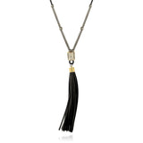 Chain Hollow Black Gold Zirconia Leather Straps Long Necklace L69