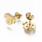 Stainless Steel Set Stud Earring Pendant Necklace Dog Gold 17.3" P497