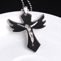 316L Stainless Steel Pendant 1.57X1.86 Inch Jesus Cross  Silver Necklace 22" B64