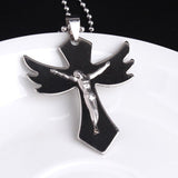 316L Stainless Steel Pendant 1.57X1.86 Inch Jesus Cross  Silver Necklace 22" B64