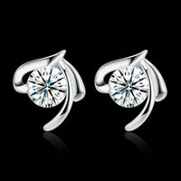 Sterling Silver Plated Earrings  Stud AAA Zirconia  Push Back Clasp L780