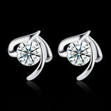 Sterling Silver Plated Earrings  Stud AAA Zirconia  Push Back Clasp L780