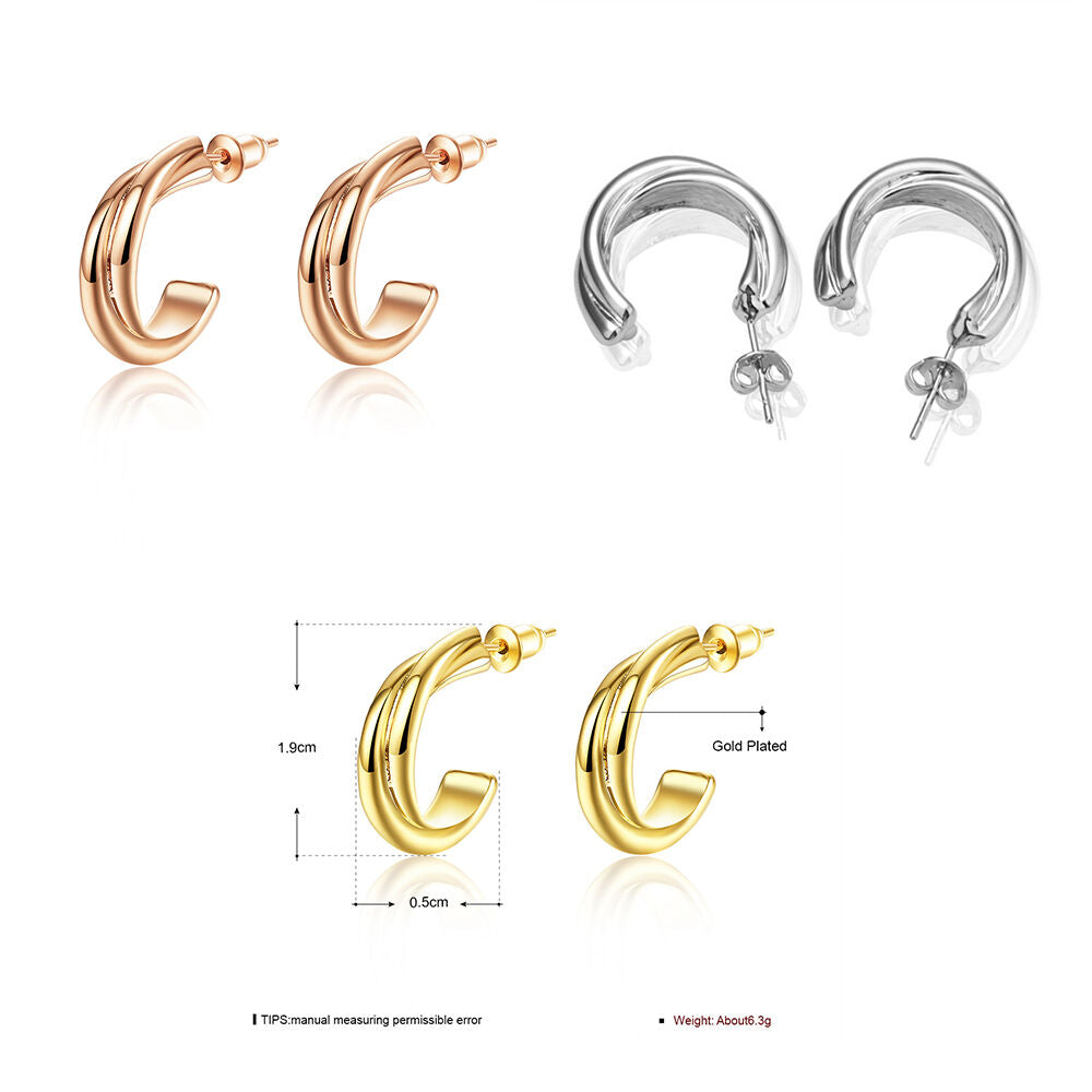 Rose Gold Platinum Plated  Earrings Stud  Push Back .8" L240