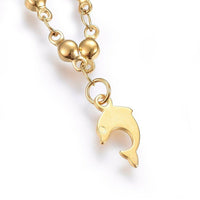 304 Stainless Steel Charm Bracelet Lobster Dolphin Gold 8.2" 3mm  A89