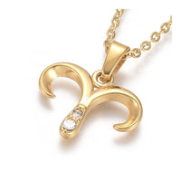 Stainless Steel Zirconia Pendant Necklace Lobster Sheep Horn Gold 17.5" A242