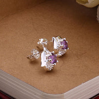 Sterling Silver Drop Dangle Stud Earrings Purple Zirconia L44