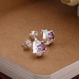 Sterling Silver Drop Dangle Stud Earrings Purple Zirconia L44