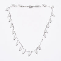 Stainless Steel Leaf Charm Necklace Bar Necklace Lobster Silver 17.5" Z474