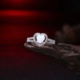 Platinum Plated Ring Womens Halo Heart AAA Zirconia Opal Stone White B521