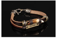 Genuine Leather Hemp Wood Bracelet Brown Luchy Charm Wood Alloy Beads G370